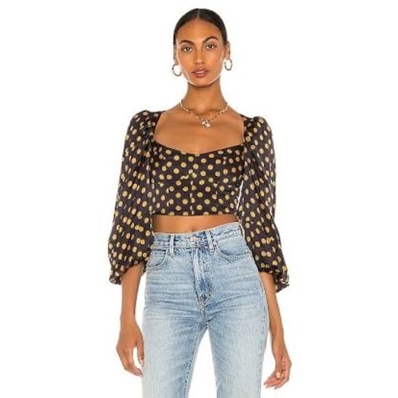 For Love & Lemons Tops - For Love & Lemons Lark Polka Dot Blouse Black Brown L NWT Sold Out
